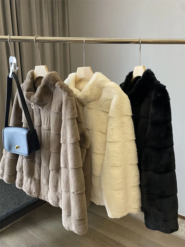 Autumn Mink Faux Fur Coat Office Lady Stand Collar Zippers Thick Warm Winter Jacket Women 2022 New Fashion Famale Clothing Top