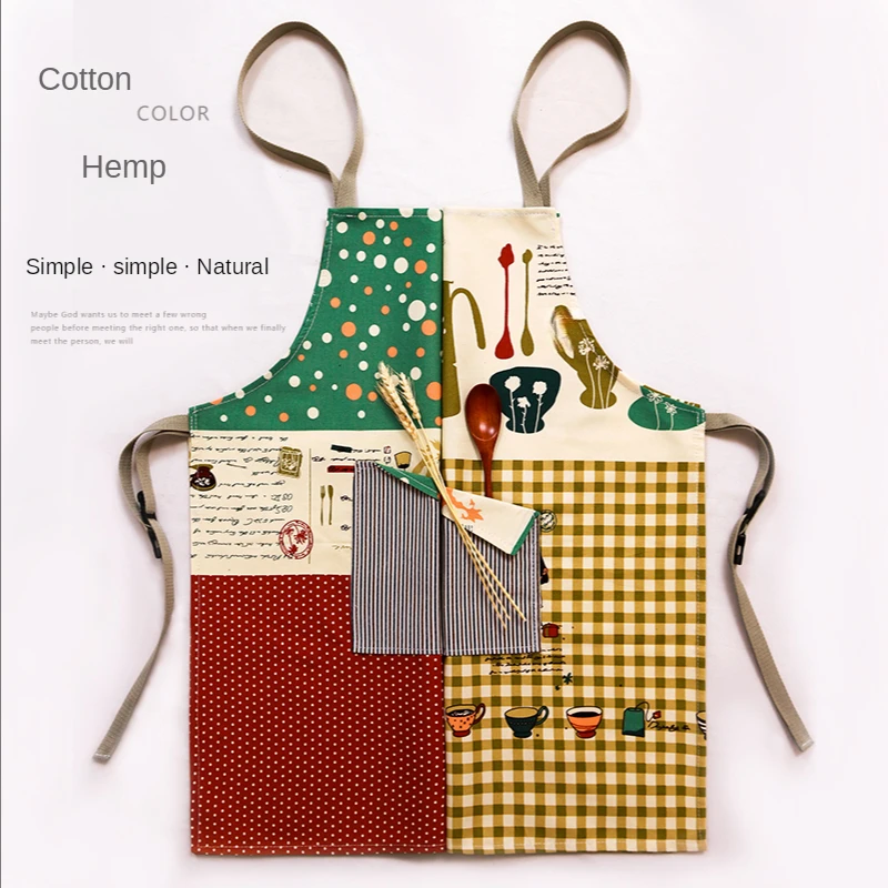 

Nordic Women Kitchen Apron Cotton and Linen Home Cooking Milk Tea Shop Baking Flower Shop Waterproof Fashion Men's Overalls