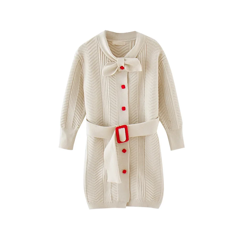 Осенне-зимнее трикотажное платье ZOETOP для маленьких девочек однобортный свитер с