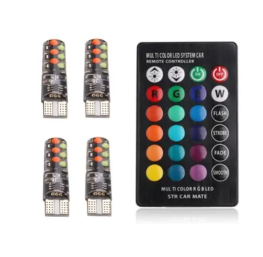 

T10 w5w RGB светодиодный ная лампа 12SMD COB canbus 194 168 автомобиль с пультом дистанционного управления вспышкой/стробоскопическим освещением для чтения клиновисветильник ный свет габаритные огни s 12 В