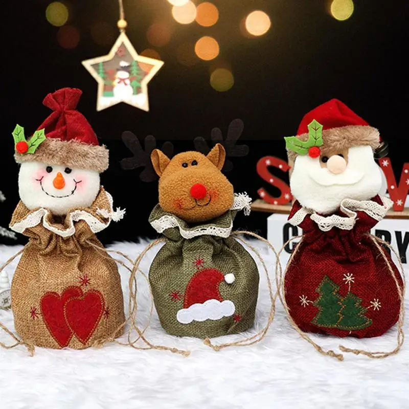 

Рождественские подарочные пакеты для конфет, милый Санта-Клаус, олень, кукла, подарочные пакеты для конфет, дизайнерские сувениры на шнурке, сумка для детских праздничных подарков