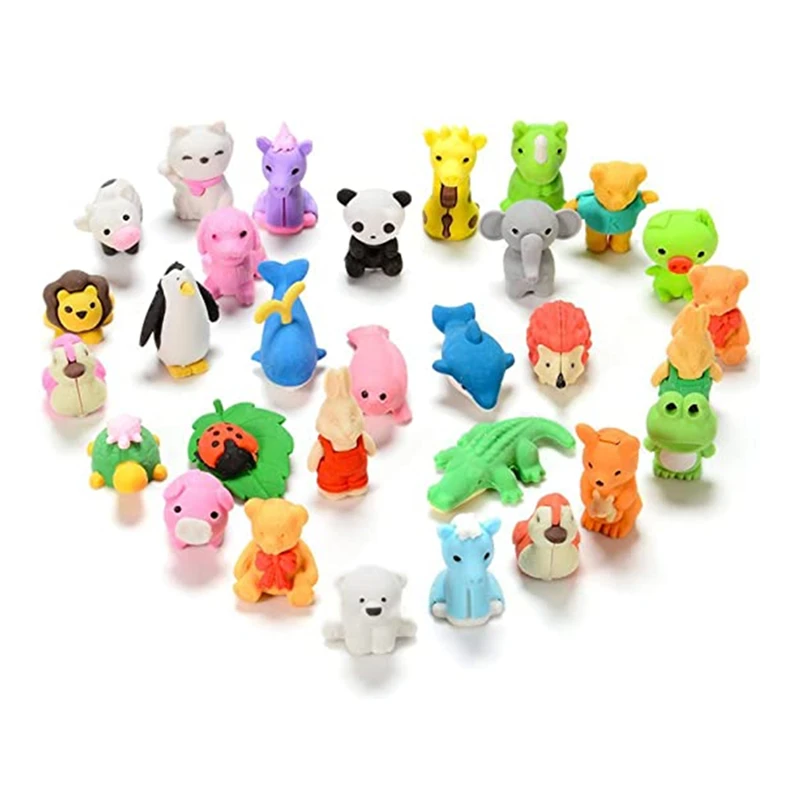 Ластик детский со съемным Изображением Животных 60 шт. | Канцтовары для офиса и