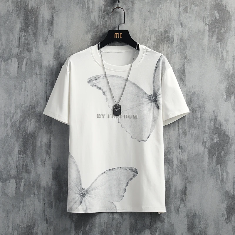 

Harajuku Butterfly Graphic T-shirt Man Summer Tee Shirts Loose Casual Short Sleeve Tops Oversized Cotton Male T Shirt