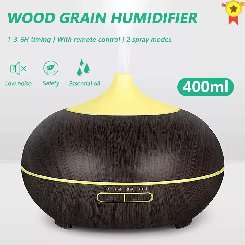 

NEW2023 Ultrasonic Air Humidifier Aroma Diffuser Essential Oil with Wood Grain Remote control 7 Color LED Lights for Home