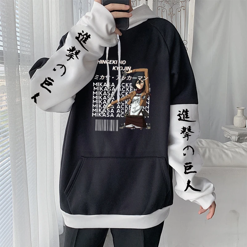 

Japan Anime Attack On Titan Mikasa Ackerman Long Sleeve Hoodies Fashion Cartoon Winter Casual Women Fake Two Pieces Sweatshirt