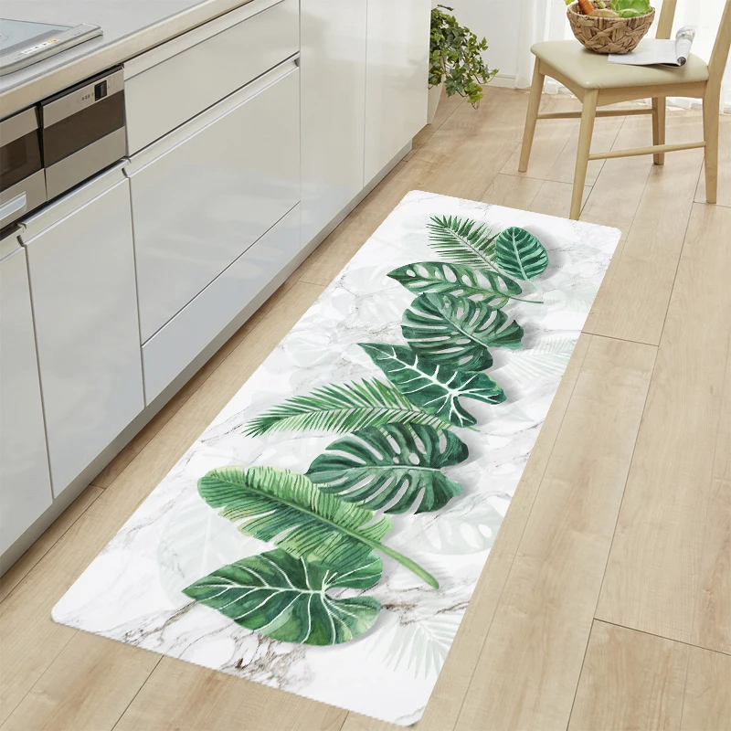 

Fashion Leaves Design Soft Area Rug Non-slip Kitchen Rug Bedroom Bedside Decor Carpet Floor Mat for Laundry Room and Bathroom