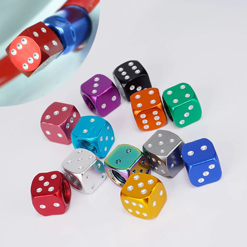 

4Pcs Aluminum Dice Tire Valve Caps Car Motocycle Wheel Stem Air Valve Dust Cap Cover Auto Moto Replacement Wheel Accessories