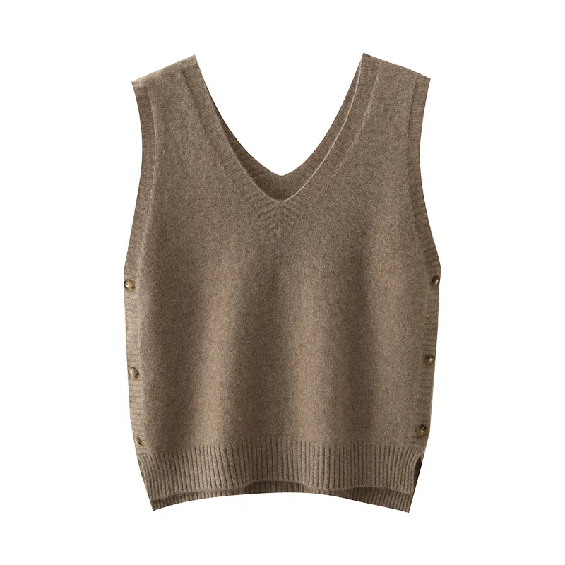 Осень-зима 2023 новый шерстяной цвет теплый жилет без рукавов модный женский