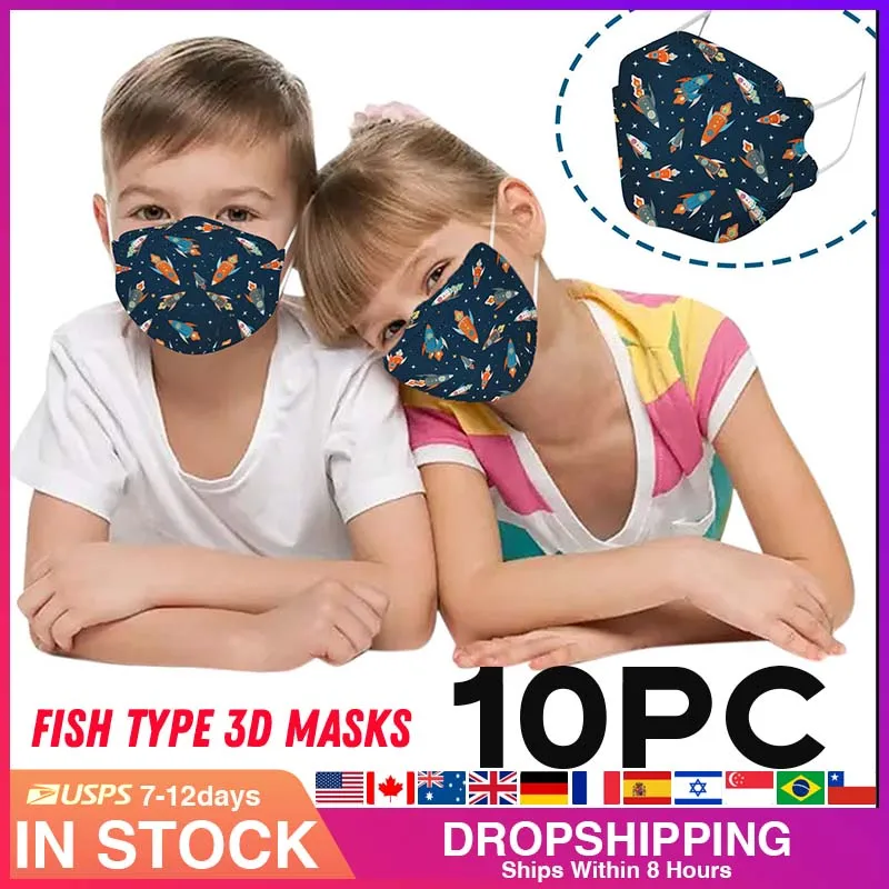 

10 шт. кавайная детская Маска с принтом, 4-слойная эластичная Маска для лица с ушными петлями, 3d дышащая Маска для косплея на Хэллоуин для дево...