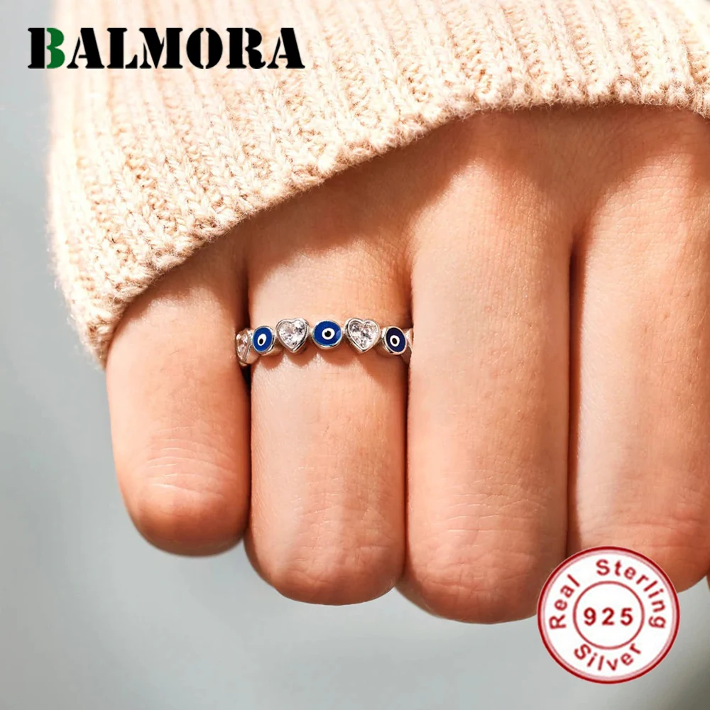 

BALMORA S925 Silver Luxury Devil Eyes Finger Rings For Women Girl Zircon Blue Eyes Wedding Statement Elegant Anillo Jewelry Gift