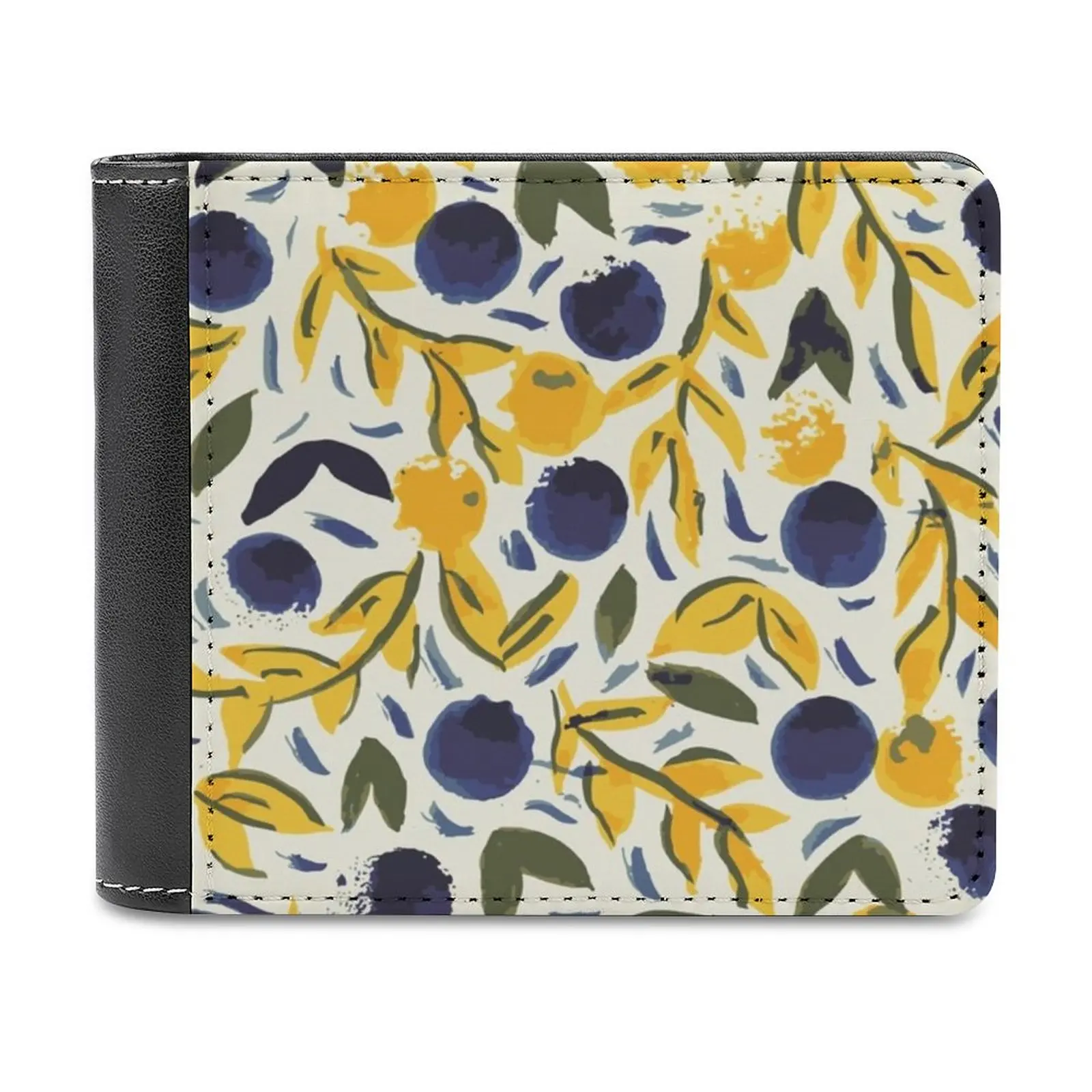 

Dots Dots Leaves Leaves Leather Wallet Men's Wallet Diy Personalized Purse Father'S Day Gift Polka Dot Watercolor Yellow Blue