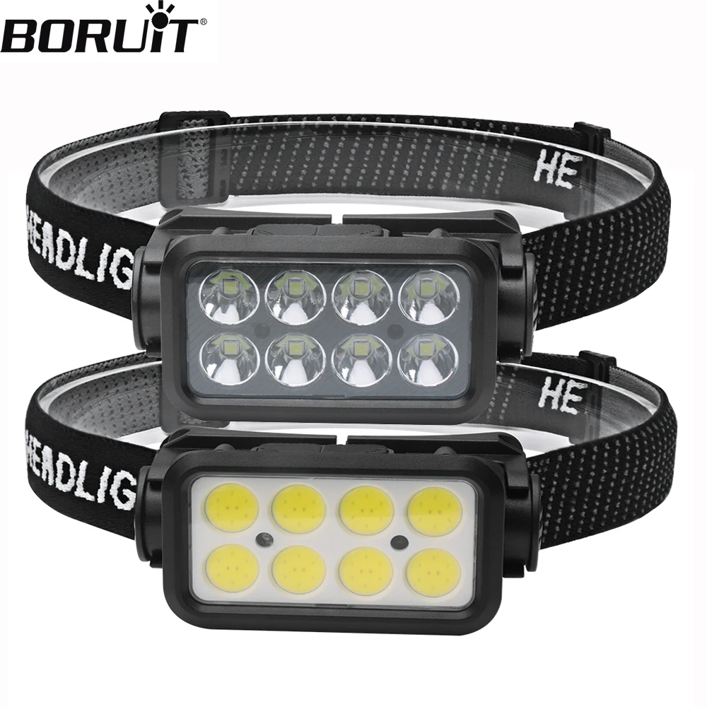 Налобный фонарь BORUiT K351/2/3/4, индукционный, 5 режимов, Type-C, аккумуляторный, водонепроницаемый, 18650