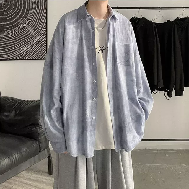 New2022 shirt men's Japan 2021 new loose handsome trendy casual shirt handsome preppy shirt jacket unisex gothic punk blouse