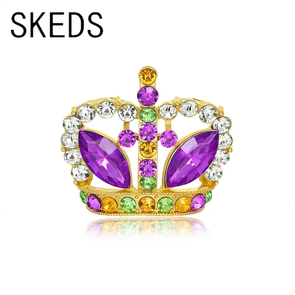

SKEDS Exquisite Delicate Crown Luxury Crystal Brooches Pins For Women Lady Shiny Rhinestone Tiara Suit Office Badges Corsage
