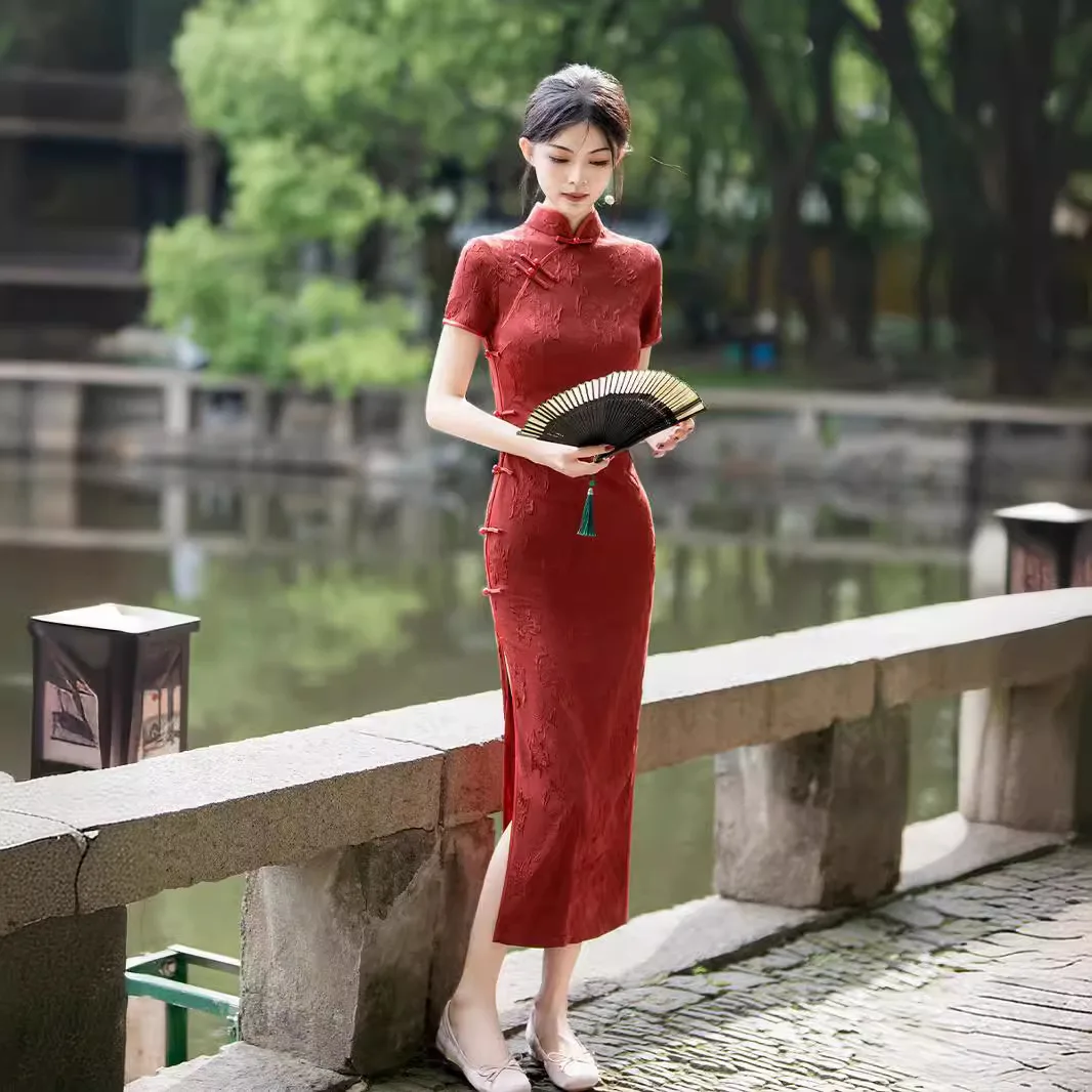 Красный Cheongsam 2024 весна/лето новое свадебное платье Qipao обручальное китайское