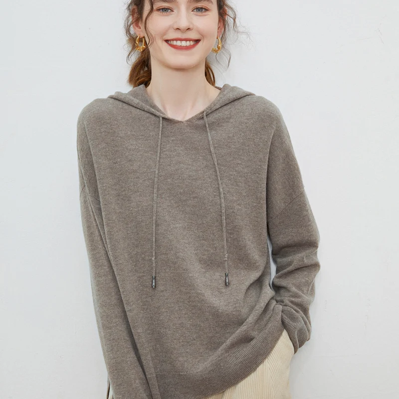 

First-line ready-to-wear hooded pure wool sweater women's sweater 22 autumn and winter new loose pullover bottoming hoodie casua