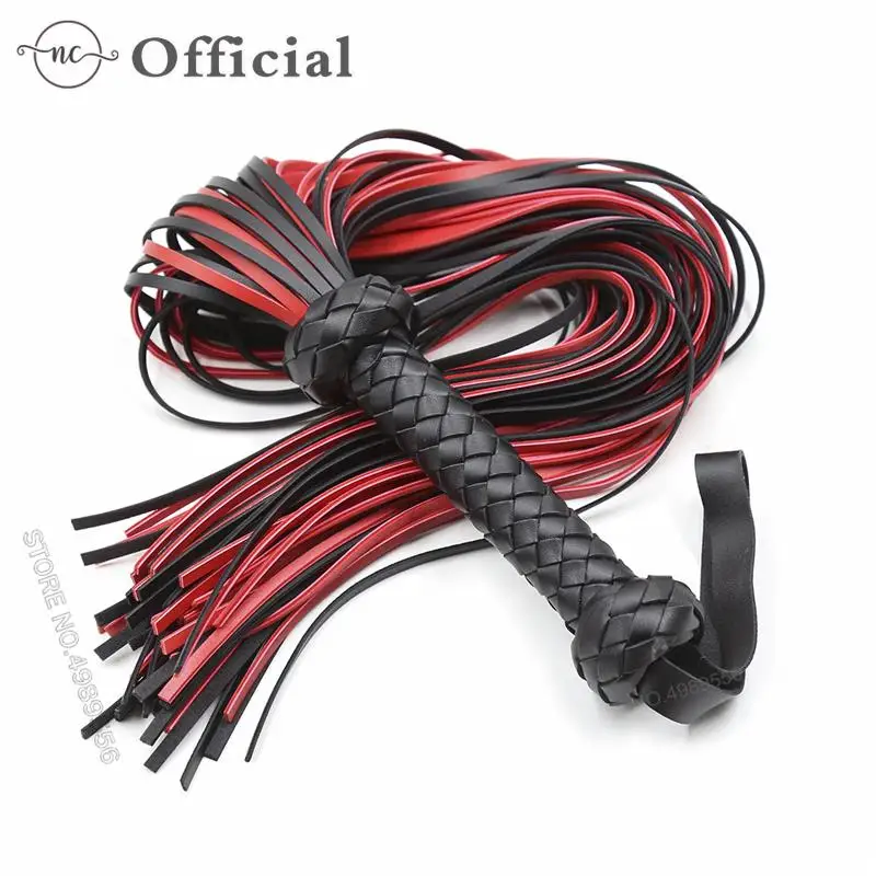 

Fetish Black&Red PU Leather Whip Flogger Handle Spanking Paddle Knout Flirt BDSM Adult Game Erotic Sex Toys for Women Couples