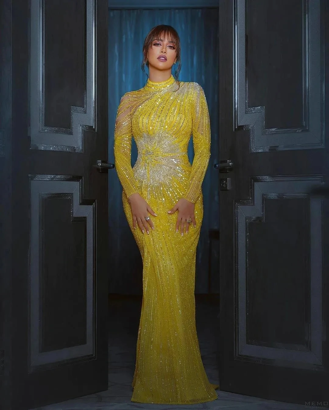 Aso Ebi 2024 арабское желтое роскошное женское платье с рукавами для официальной