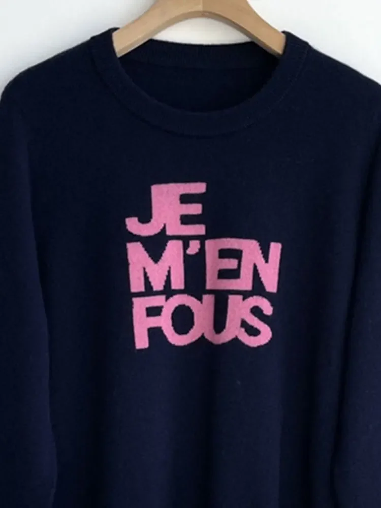 

Women Letter Jacquard Hot Rhinestones Sweater Knitwear 100% Cashmere Pullover O-neck Long Sleeve Female Jumper 2022