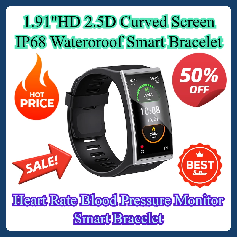 Смарт-браслет с монитором сердечного ритма и артериального давления 1 91 дюйма HD 2