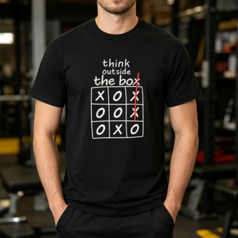 Фото Футболка унисекс из модала с принтом «Think Outside The Box» Tic Tac Toe, мягкая повседневная футболка для ежедневного ношения №2
