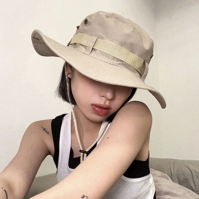 

New Fashion Summer Bucket Hat Cowboy Men Outdoor Fishing Hiking Beach Hats Breathable Anti UV Sun Cap Large Wide Brim