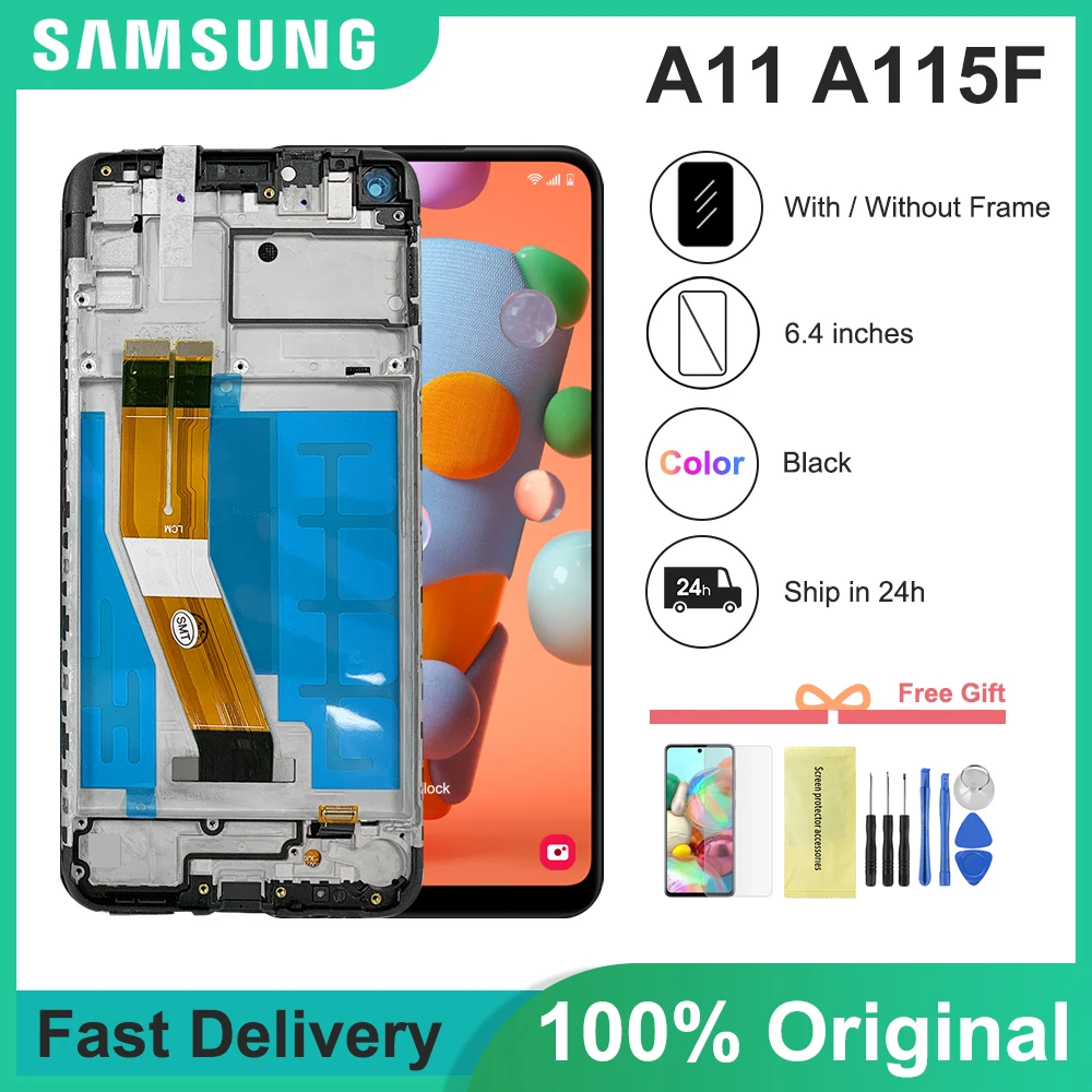 

100% Оригинальный 6,4 ''запасная часть для Samsung Galaxy A11 ЖК сенсорный экран дигитайзер в сборе A115 дисплей A115F A115DS