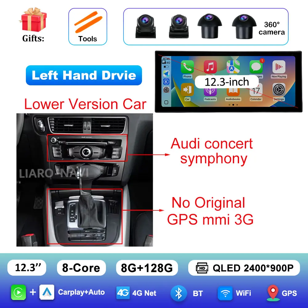 

Android 14 Беспроводной автомобильный радиоприемник Carplay Мультимедийный плеер для Audi A4 B8 A5 2009-2016 GPS Navi Ультратонкий экран DSP Стерео Wi-Fi