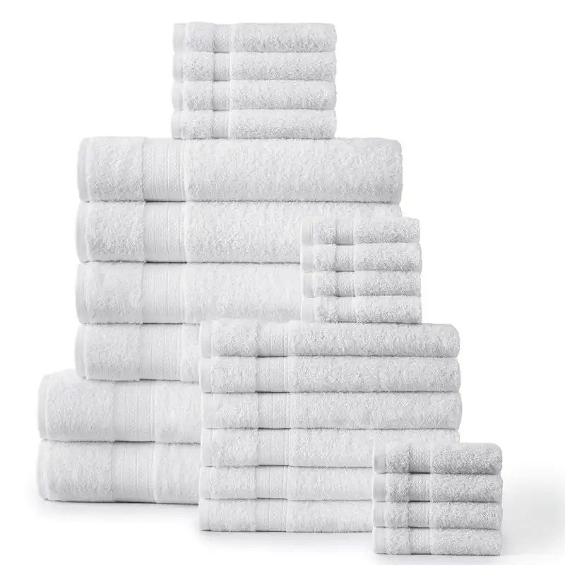 

Towel Set 24 PC- 2 Bath Sheets, 4 Bath, 6 Hand, 4 Fingertip & 8 Wash Cloths, Soft and Absorbent- White Hair towel wrap Microfibe