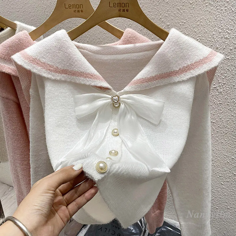 

Женский однобортный Кардиган с бантом, свободный Короткий трикотажный кардиган с подкладкой, весна-осень, 2023