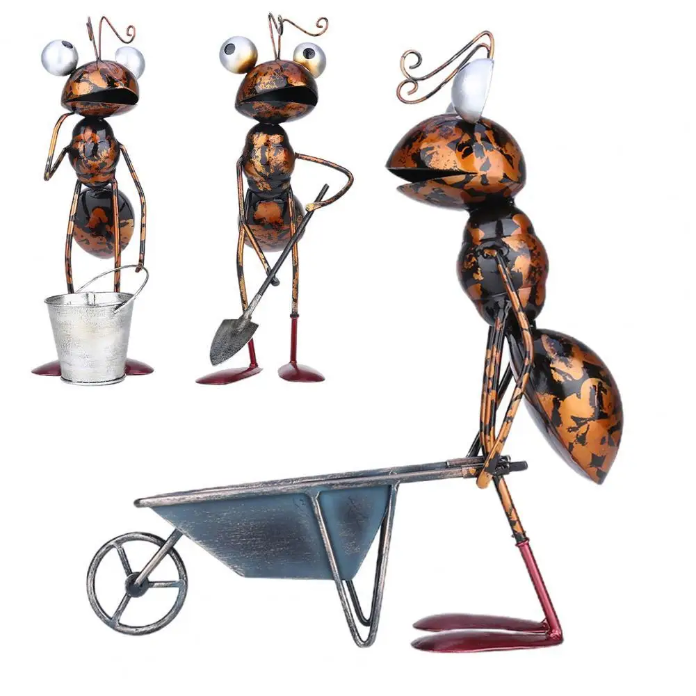 

13inch Ant Garden Decor Iron Garden Decoration Outdoor With Removable Bucket Succulent Flower Pot Trinket Storage