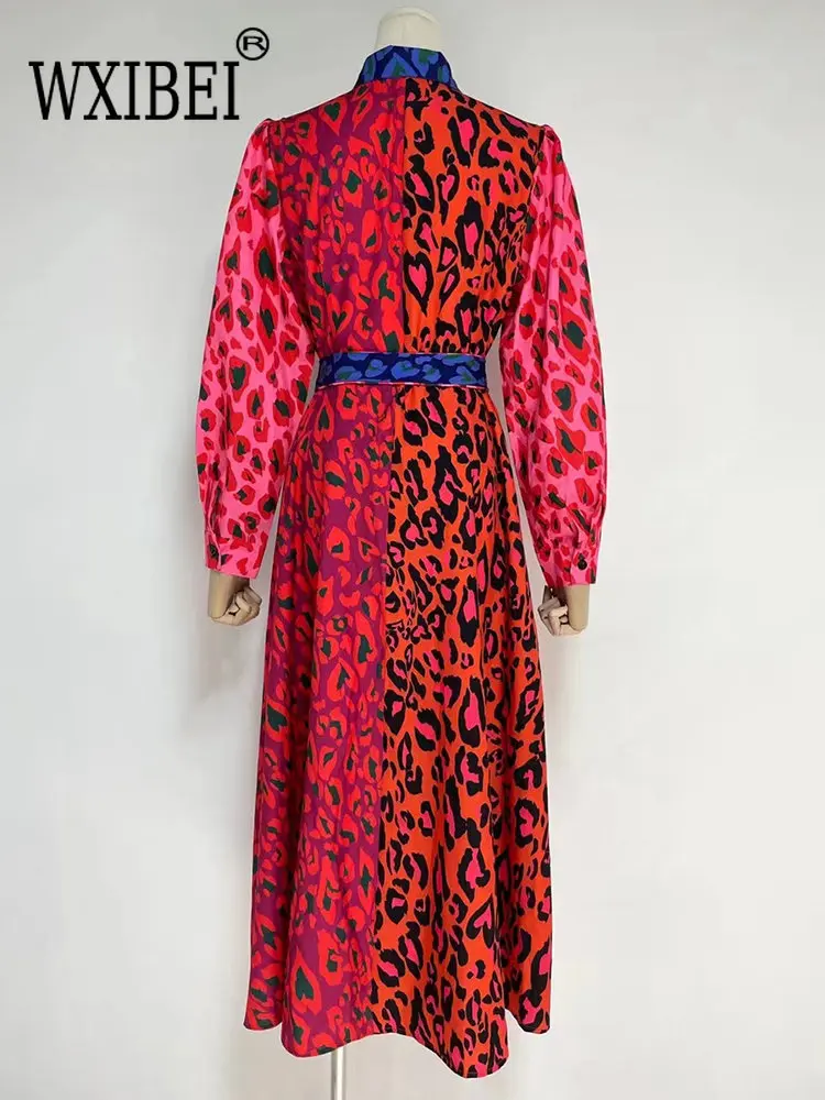 

Платье-миди женское с отложным воротником, длинным рукавом и высокой талией