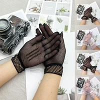 women black white uv proof driving gloves full finger mittens sheer fishn net gloves lace bow mesh gloves lace fashion mittens