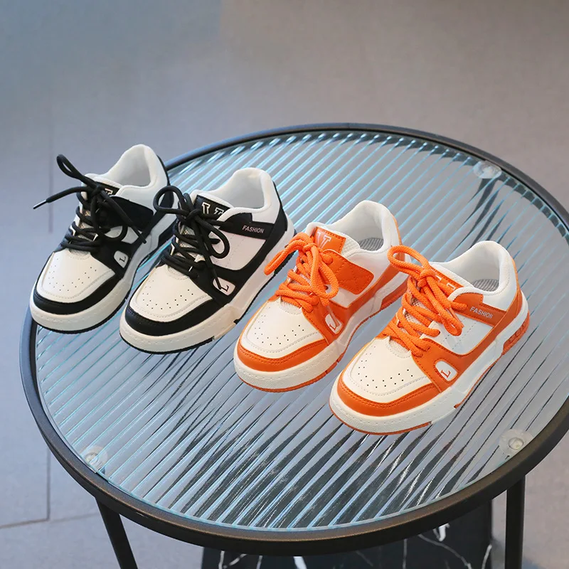 

Platform Sports Shoes Flat Kids Sneakers for Girls tenis Spring Casual Lace Up Black Orange Boy Fashion Children Footwear G02111