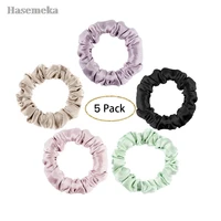 luxury 100 pure silk scrunchies 5 pack female headband charmeuse ladies solid soft care head rope rubber for hair accessories