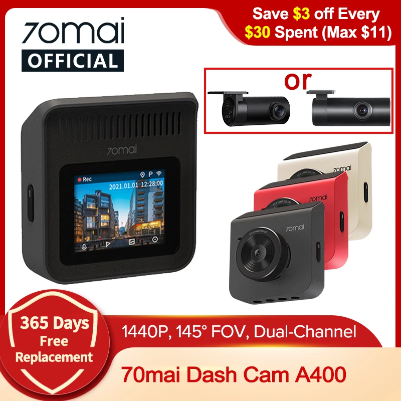 1440p Resolution 70mai Car Dvr A400 Dual Channel Front And Back Sight Cam App Control Dvr