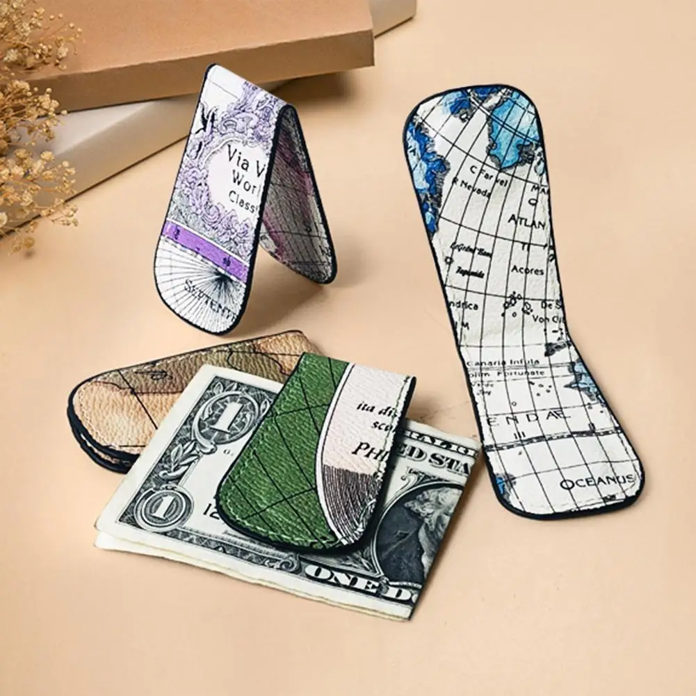 

Leather Holder Faux Magnetic Pattern Map Bag Storage Mini Clip Unisex Cash Money