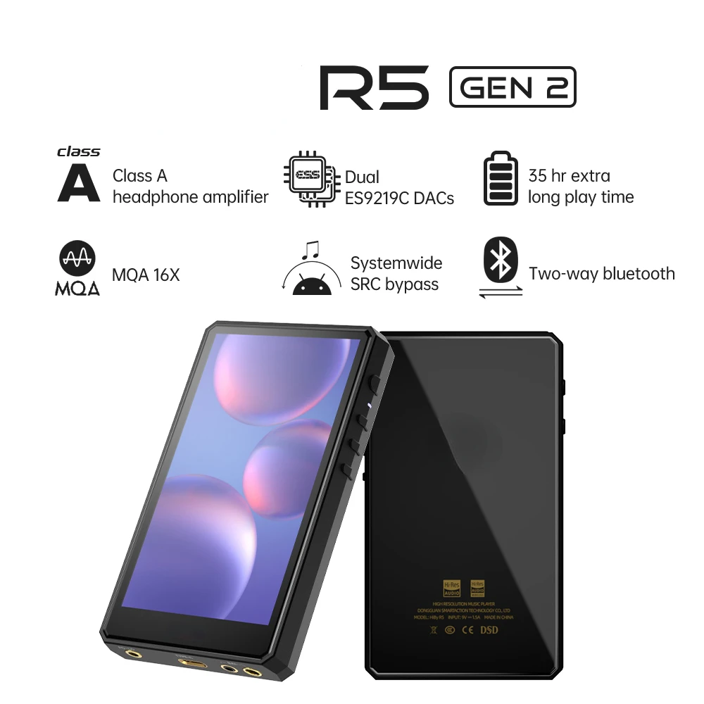 

R5 gen 2/R5 II Android HiFi HiRes portable Music Player Dual ES9219C Bluetooth MQA 16x USB DAC DSD 35 hours runtime