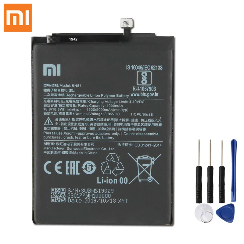 

100% оригинальный сменный аккумулятор Xiaomi BN51 для Xiaomi Redmi 8, Redmi 8A, 4900 мАч, батарея большой емкости для телефона, Бесплатные инструменты