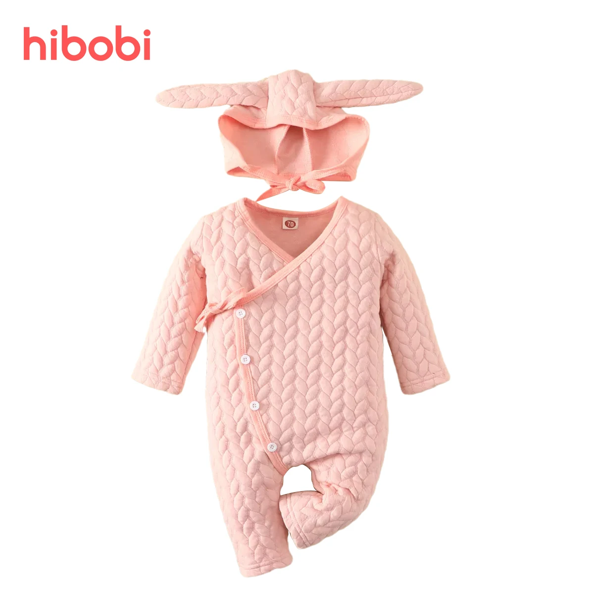 

Детский однотонный комбинезон hibobi с длинными рукавами и шапкой, подходит для детей от 0 до 12 месяцев, Осенний Повседневный Детский комплект