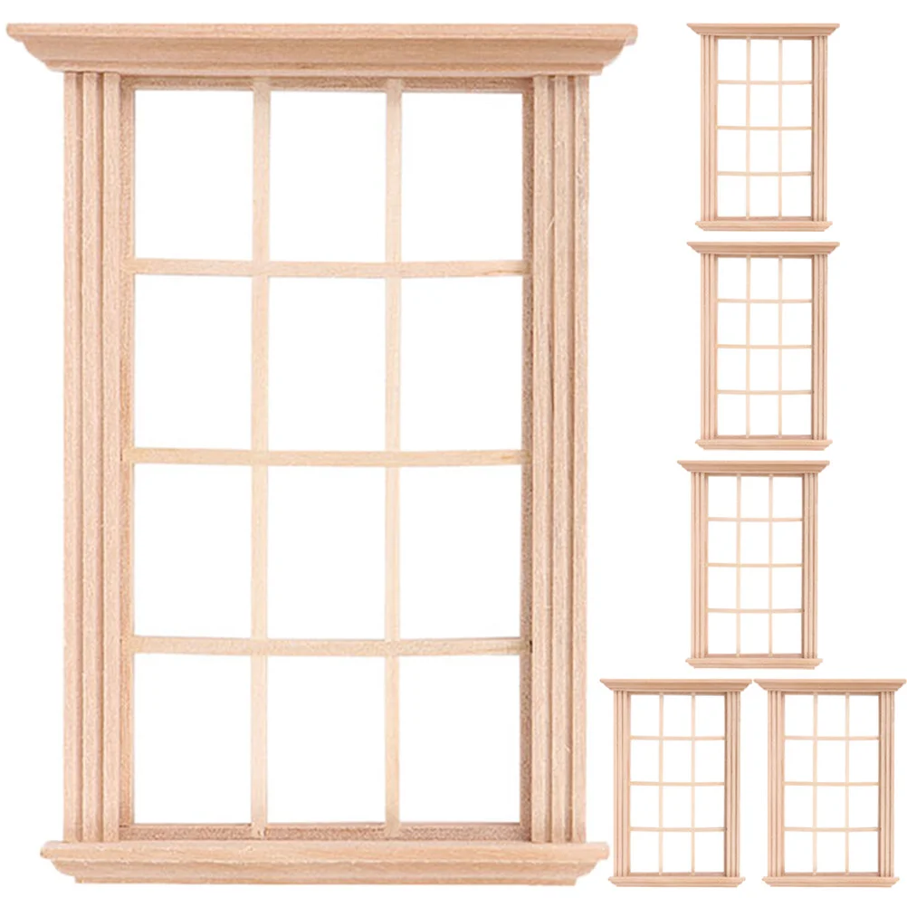 

6 Pcs Props Wooden Decor Mini House Windows Furniture Small Tiny Accessories Miniature Frame