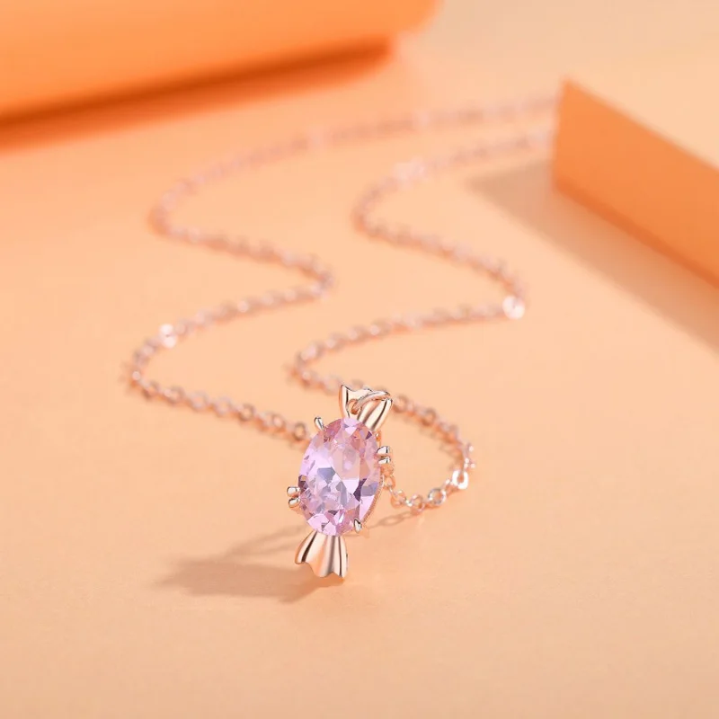 

2023 New 925 Silver Necklace 18K Rose Gold Wedding Candy Pendant Clavicle Chain Girl Surprise Gift