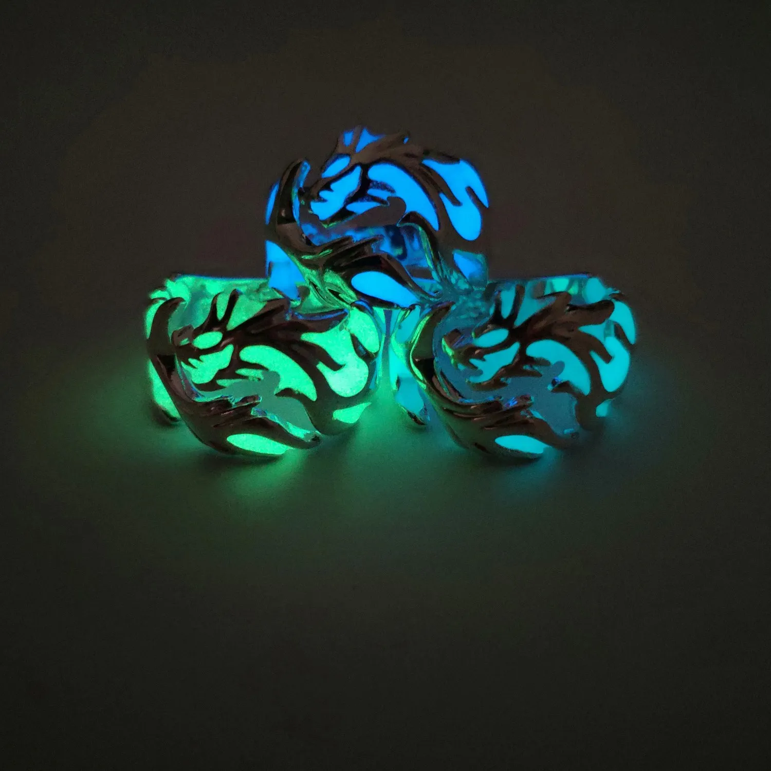 

WANGAIYAO new fashion opening zinc alloy glow-in-the-dark ring personality dragon ring gold average size alloy ring ornaments