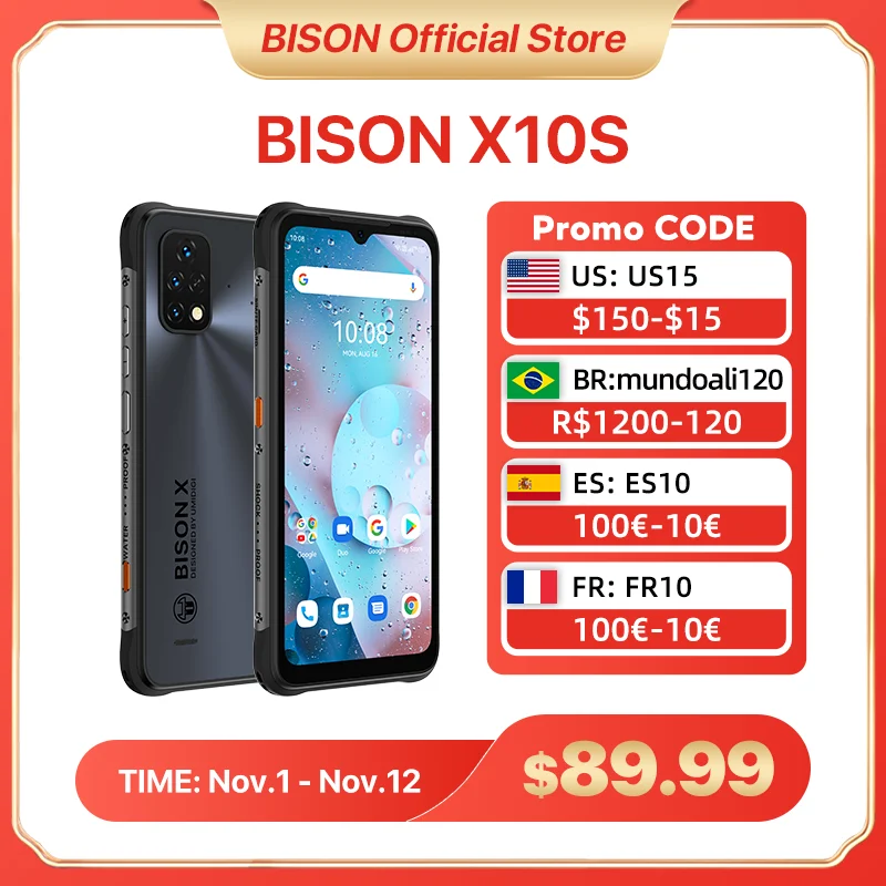 Najtaniej [Premiera] UMIDIGI BISON X10S X10G 6150mAh Bateria Globalna Wersja Smartphone 4GB + 32GB IP68/IP69K Wodoodporny Wytrzymały Nowy Telefon