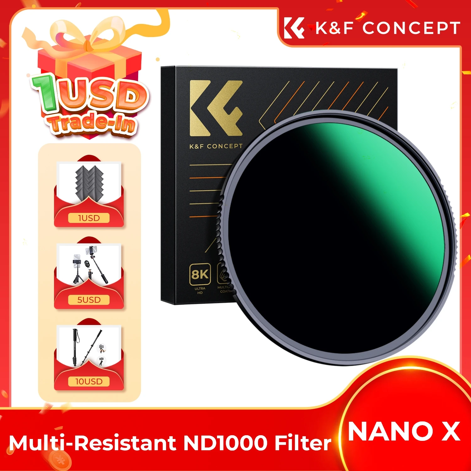 K&ampF Concept 49-82 мм камера ND1000 ND фильтр фиксированная нейтральная плотность Len