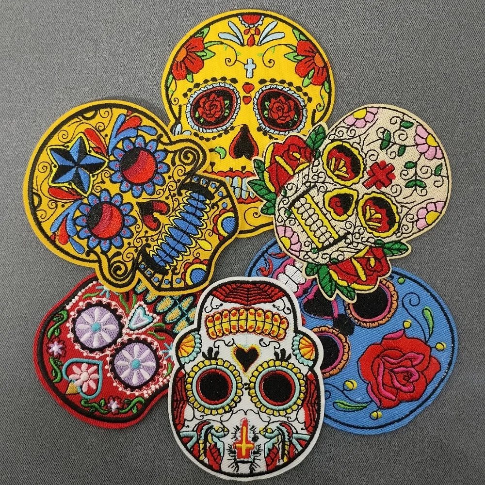 6Pcs Skull Series For on punk Hip-hop Clothes DIY Ironing Embroidered Patches Hat Jeans T-shirt Sew Backpack Applique Badge