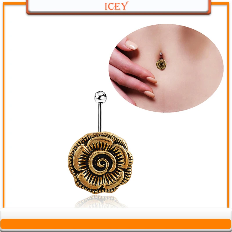 

1pc flowers belly ring gold navel stud Stainless steel belly navel jewelry Zinc alloy belly button ring navel bar belly jewelry