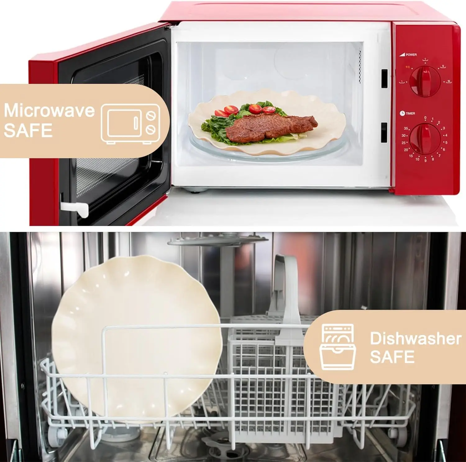 Набор Из 12 Пластиковых Обеденных Тарелок Многоразовые Небьющиеся Тарелки Для