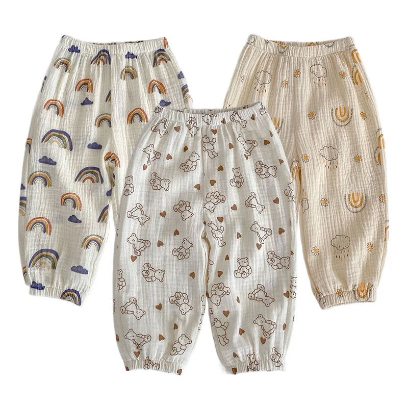 

Summer Baby Pants Cartoon Printed Anti-Mosquito Trousers Soft Muslin Clothing for Boys Girls Toddler Sweatpants Infant Bloomers