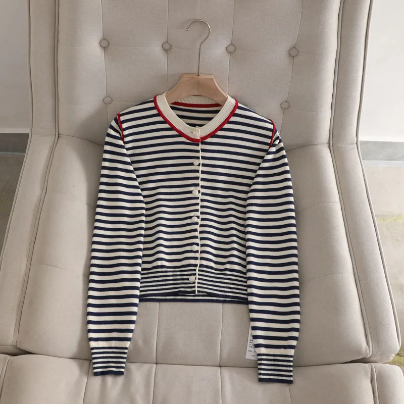 Kuotie ~ вязаная женская одежда в синюю полоску стиле ретро осень 2023 новый свитер с